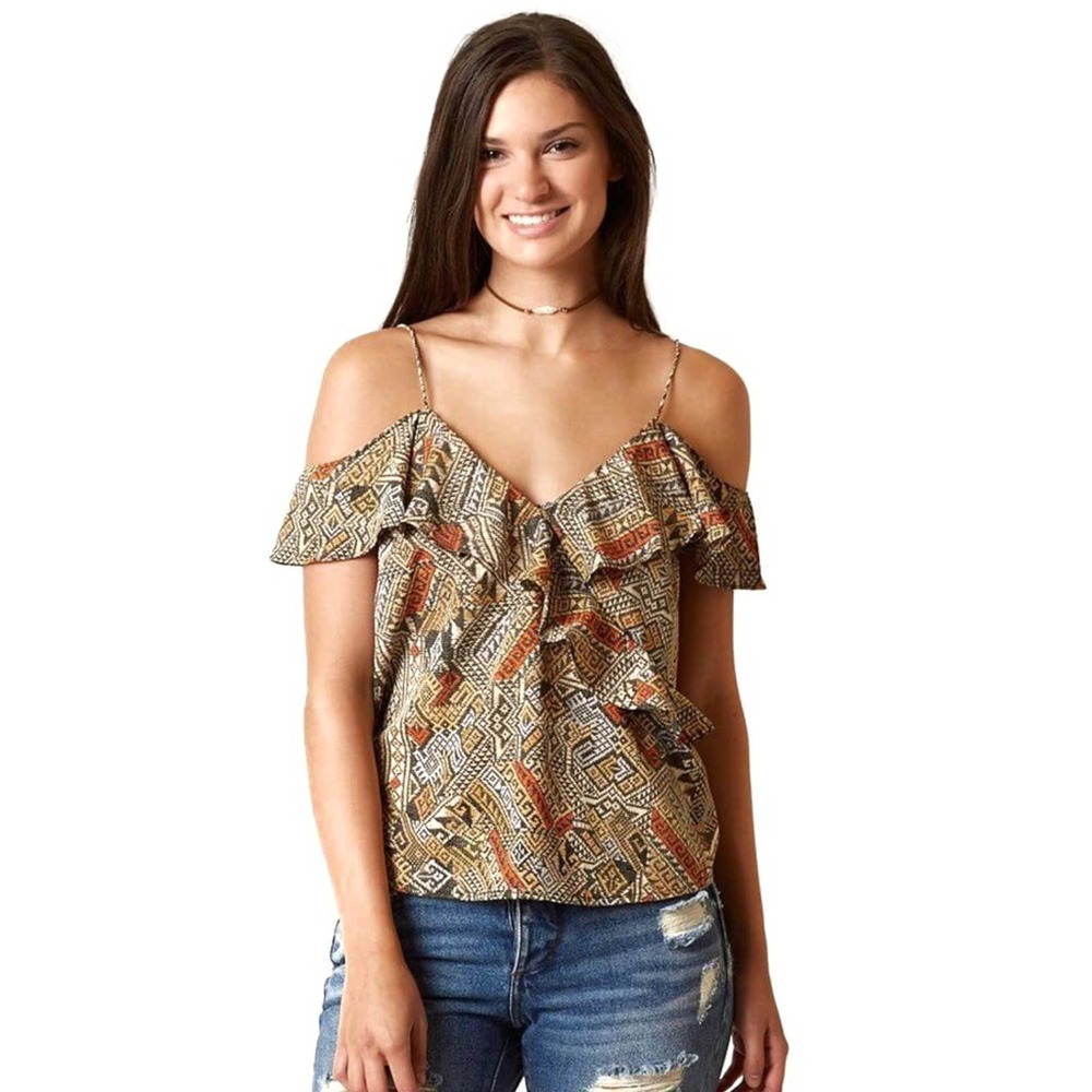 Lucky Brand | Cold Shoulder Flutter Sleeve Top